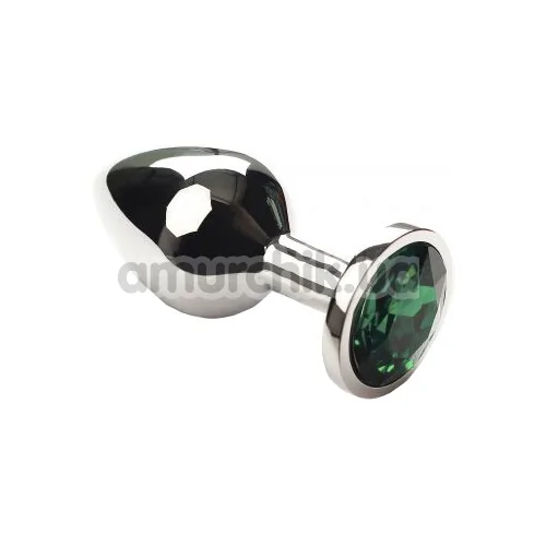 Анальна пробка із зеленим кристалом SWAROVSKI Silver Emerald Middle, срібна