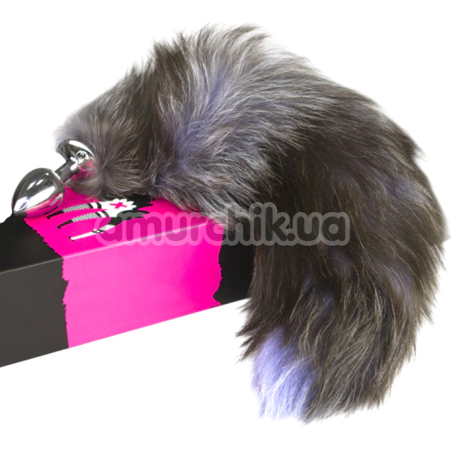 Анальная пробка с серым хвостом Runyu S, серебряная