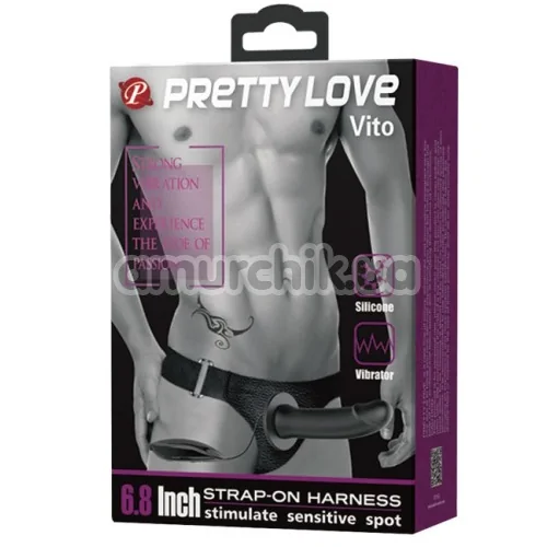 Полый страпон с вибрацией Pretty Love Vito, черный