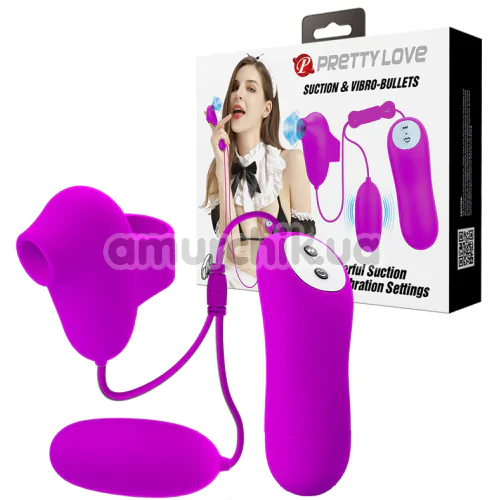 Симулятор орального секса для женщин с вибрацией Pretty Love Suction & Vibro Bullets, фиолетовый