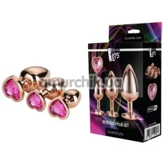 Набір з 3 анальних пробок з рожевим кристалом Gleaming Love Gold Plug Set, золотий - Фото №1