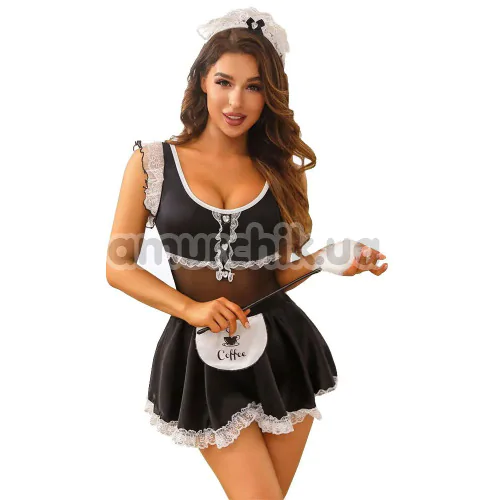 Костюм горничной JSY Sexy Lingerie 8308, черный: боди + юбка + головной убор + метелка - Фото №1