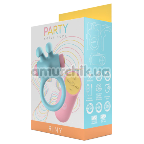 Виброкольцо для члена Party Color Toys Riny, бирюзовое
