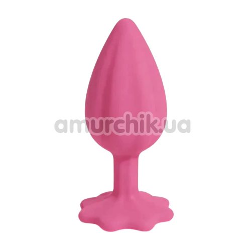 Анальна пробка з рожевим кристалом і чорним хвостиком Alume Silicone Plug With Tail S, рожева