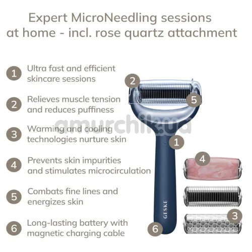 Массажер-роллер для лица и тела с микроиглами Geske MicroNeedle Face & Body Roller 8 in 1, синий