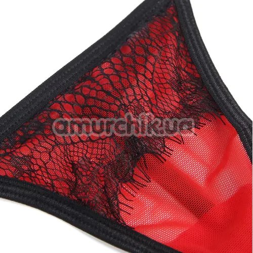 Комплект Star Night Tender Bow Mesh Garter Belt, червоний: пояс для панчіх + трусики-стрінги