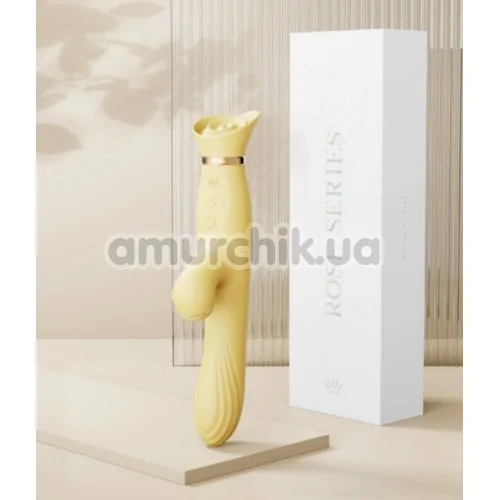 Вібратор з вакуумним стимулятором і підігрівом Zalo Rose Rabbit Vibrator, жовтий