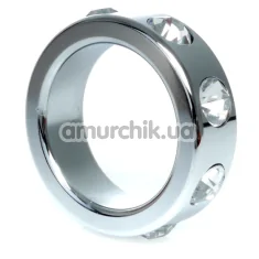 Эрекционное кольцо с прозрачными кристаллами Boss Series Metal Ring Diamonds Small, серебряное - Фото №1