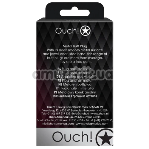 Анальна пробка з прозорим кристалом Ouch! Metal Butt Plug Small, чорна