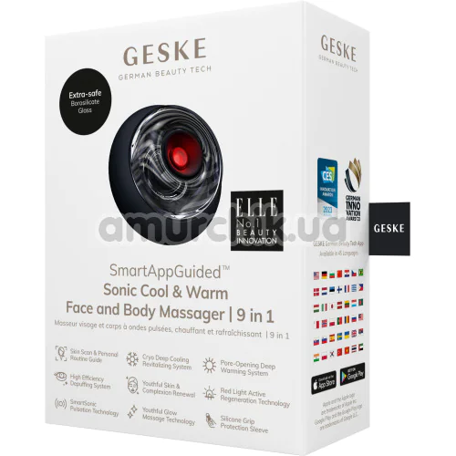 Ультразвуковий масажер для обличчя та тіла Geske Sonic Cool & Warm Face and Body Massager 9 in 1, чорний