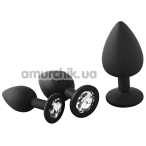 Набор анальных пробок с прозрачным кристаллом Fantasstic Anal Training Kit, черный - Фото №1