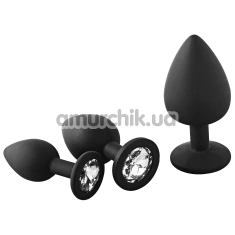 Набор анальных пробок с прозрачным кристаллом Fantasstic Anal Training Kit, черный - Фото №1