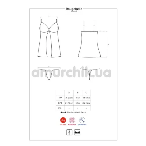 Комплект Obsessive Rougebelle Babydoll, красный: пеньюар + трусики-стринги