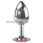 Анальная пробка с розовым кристаллом Adam & Eve Pink Gem Anal Plug Small, серебряная - Фото №1