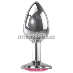 Анальная пробка с розовым кристаллом Adam & Eve Pink Gem Anal Plug Small, серебряная - Фото №1