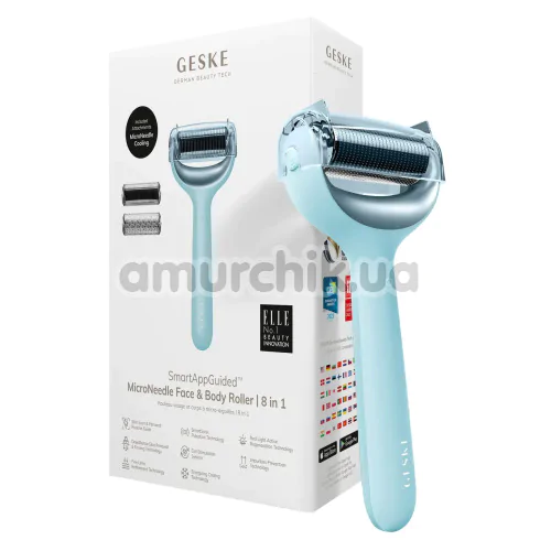 Массажер-роллер для лица и тела с микроиглами Geske MicroNeedle Face & Body Roller 8 in 1, бирюзовый