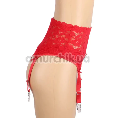 Комплект Star Night High Waisted Vintage Garter Set, красный: трусики-стринги + пояс для чулок