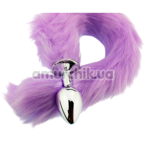 Анальная пробка с фиолетовым хвостом GYQ Metal Anal Plug With Purple Tail, серебряная