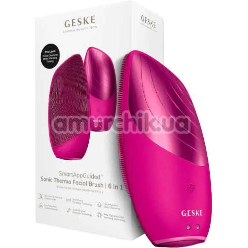 Ультразвуковая щетка для лица Geske Sonic Thermo Facial Brush 6 in 1, ярко-розовая