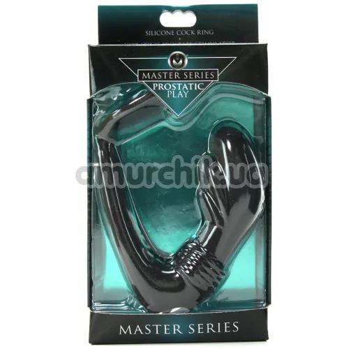 Вибростимулятор простаты с эрекционным кольцом Master Series Prostatic Play Cock Ring Vibrating Prostate, черный