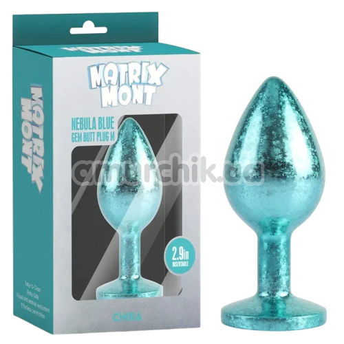 Анальна пробка з блакитним кристалом Matrix Mont Nebula Blue Gem Metal Plug M, блакитна