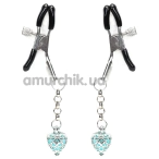 Затискачі для сосків з бірюзовим сердечком Liebe Seele Glow-In-Dark Nipple Clamps, срібні - Фото №1