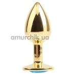 Анальная пробка с голубым кристаллом Gem Anal Plug, золотая - Фото №1