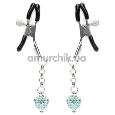 Затискачі для сосків з бірюзовим сердечком Liebe Seele Glow-In-Dark Nipple Clamps, срібні - Фото №1