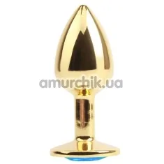 Анальна пробка з блакитним кристалом Gem Anal Plug, золота - Фото №1