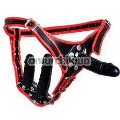 Страпон DS Fetish 3 Dildo Strap-On, чорно-червоний - Фото №1