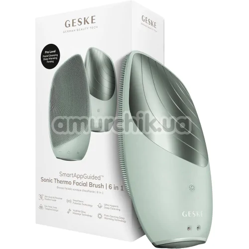 Ультразвуковая щетка для лица Geske Sonic Thermo Facial Brush 6 in 1, зеленая