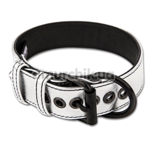 Ошейник с поводком Lovetoy Bondage Fetish Metallic Silver Pup Collar With Leash, серебряный