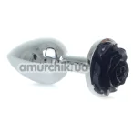 Анальная пробка с черной розочкой Exclusivity Jewellery Silver Rose Plug, серебряная - Фото №1