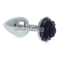 Анальная пробка с черной розочкой Exclusivity Jewellery Silver Rose Plug, серебряная - Фото №1