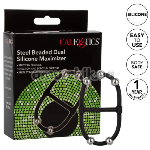 Эрекционное кольцо для члена Steel Beaded Dual Silicone Maximizer, черное