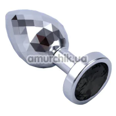 Анальная пробка с черным кристаллом Seamless Butt Plug Starting Large, серебряная - Фото №1