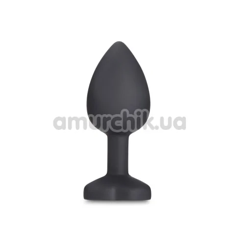 Анальна пробка з прозорим кристалом Silicone Jewelled Butt Plug Heart Small, чорна