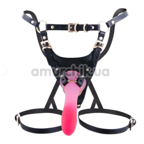 Комплект Lockink Sevanda Queen Sheba Set, черно-розовый: портупея + страпон-гартеры + фаллоимитатор