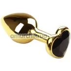 Анальна пробка з чорним кристалом SWAROVSKI Gold Heart Black Diamond, золота - Фото №1