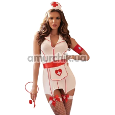 Костюм медсестри Star Night Nurse Set, червоно-білий: сукня  + головний убір + фартух + пов'язка на руку - Фото №1
