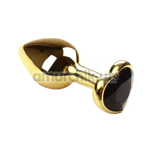 Анальна пробка з чорним кристалом SWAROVSKI Gold Heart Black Diamond, золота