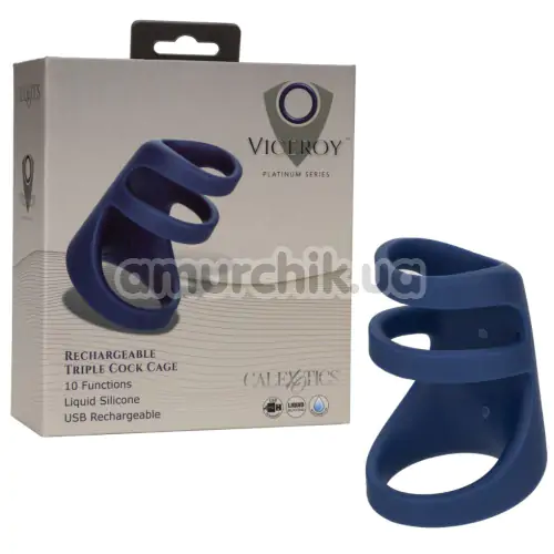 Насадка на пенис с вибрацией Viceroy Rechargeable Triple Cock Cage, синяя