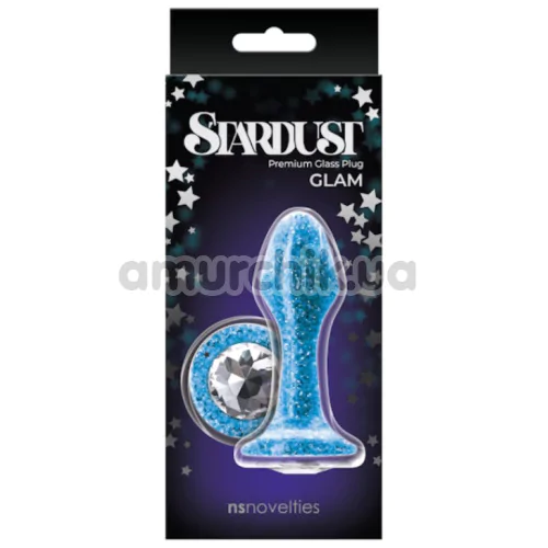 Анальна пробка Stardust Premium Glass Plug Glam, блакитна