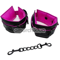 Фіксатори для рук DS Fetish Handcuffs With Chain, чорно-рожеві - Фото №1