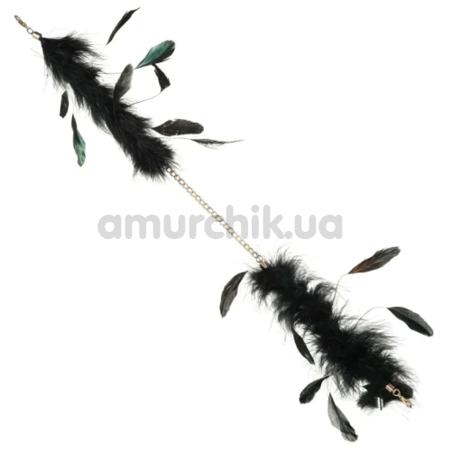 Наручники з чорним пір'ям DS Fetish Handcuffs With Long Feathers, золоті
