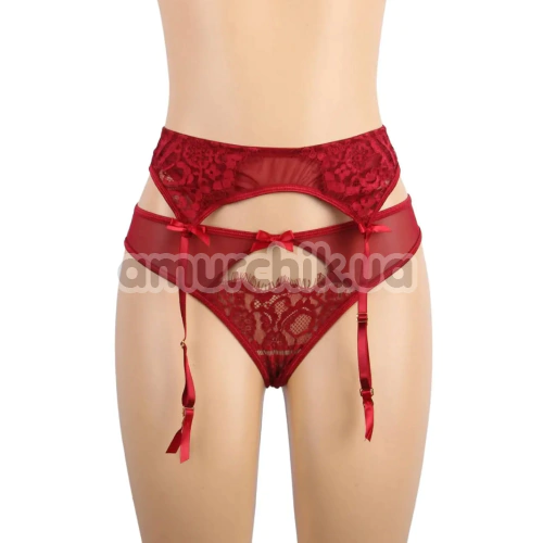 Комплект Star Night Sheer & Lace Bow Garter Belt, червоний: пояс для панчіх + трусики