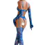 Комплект Star Night Mesh Printed Sexy Bra Set, синий: бюстгальтер + трусики-стринги + пояс для чулок + чулки + перчатки - Фото №11