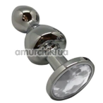 Анальная пробка с прозрачным кристаллом Wooomy Lollypop Metal Plug S, серебряная - Фото №1