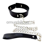 Ошейник с поводком DS Fetish Collar With Snake Skin, черный - Фото №1