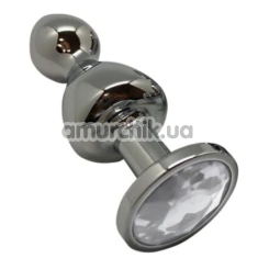 Анальная пробка с прозрачным кристаллом Wooomy Lollypop Metal Plug S, серебряная - Фото №1